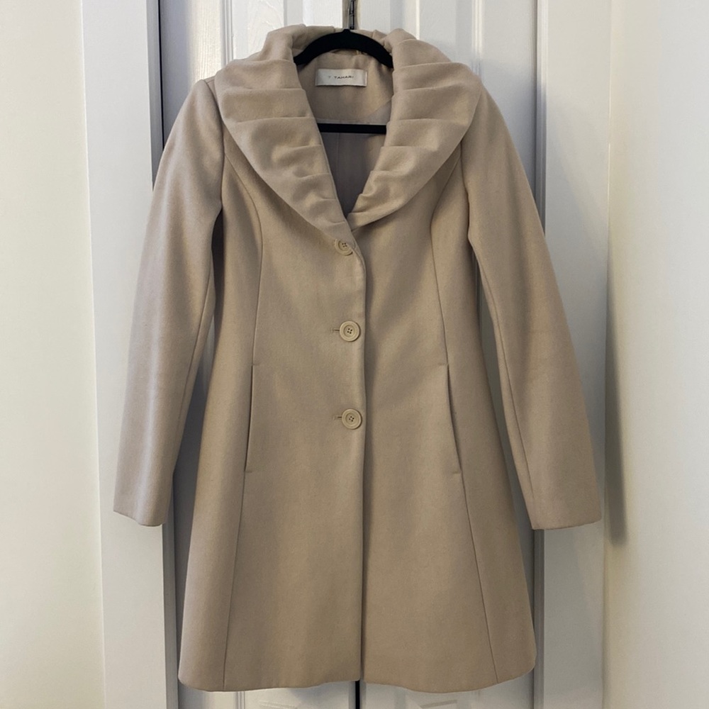 Tahari stone coloured wool coat